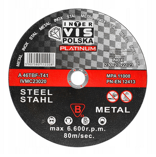 Tarcza do cięcia metalu i stali nierdzewnej 230x2x22,2 mm INTER-VIS
