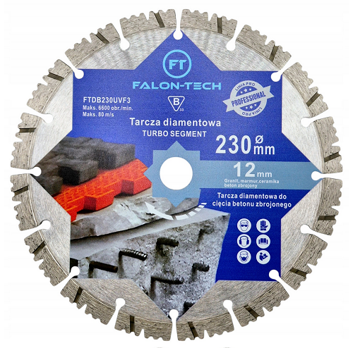 Tarcza diamentowa do cięcia betonu zbrojonego kostki 230mm Falon Tech PRO F3