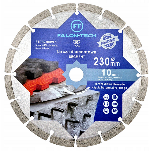 Tarcza diamentowa do cięcia betonu zbrojonego kostki 230mm Falon Tech PRO F5