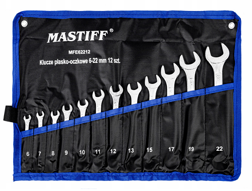 Zestaw kluczy płasko-oczkowych 6-22 mm 12 szt. w etui  Mastiff