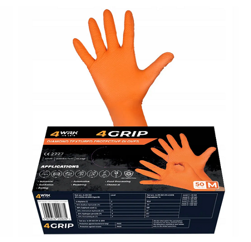 Rękawice nitrylowe teksturowane pomarańczowe diamentowa struktura GRIP GO 4WRK