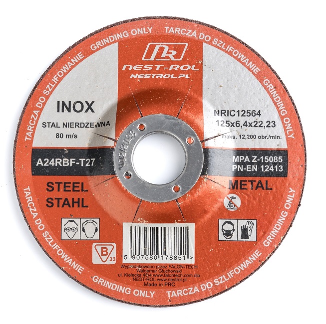 Tarcza tarcze szlifowania metalu zbrojona INOX 125x6,4mm Nest Rol