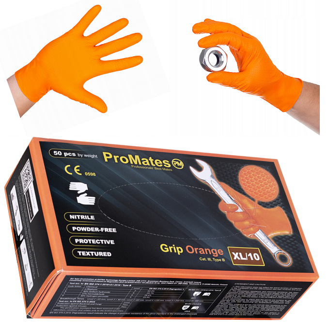 Rękawiczki Nitrylowe Orange Rękawice warsztatowe dla mechanika diamenciki GoGrip promates 50 sztuk