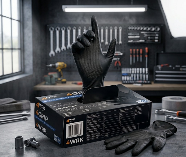 Rękawice nitrylowe teksturowane czarne diamentowa struktura GRIP GO 4WRK