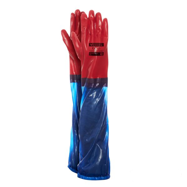GUMOWE Rękawice długie kwasoodporne wodoodporne PCV PVC Verken Ruby Armour 60cm XL