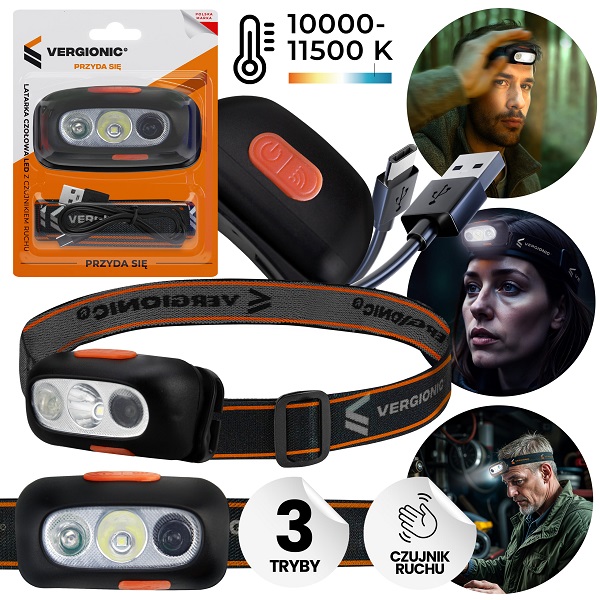 Latarka czołowa LED z czujnikiem ruchu VERGIONIC