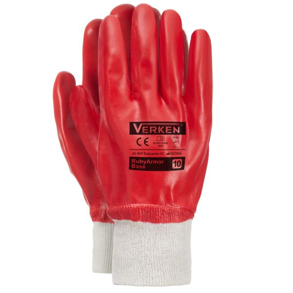 Rękawice kwasoodporne robocze powlekane PCV PVC Grube Mocne ruby armour base XL