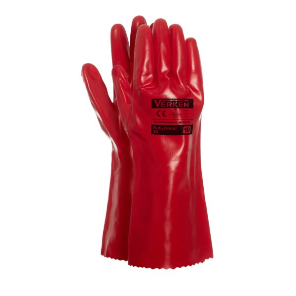 GUMOWE Rękawice długie kwasoodporne nieprzemakalne powlekane grubym PCV PVC RUBY ARMOUR 35cm XL