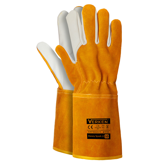 Rękawice spawalnicze robocze skórzane VERKEN Honey Spark skóra licowa dwoina bydlęca z mankietem