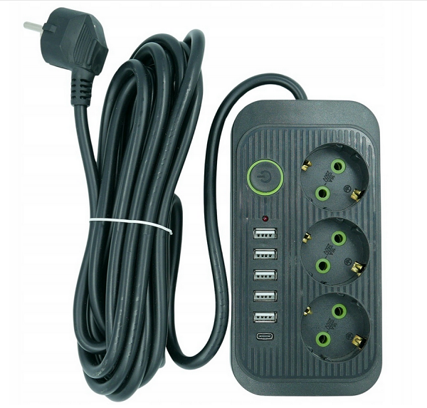 Przedłużacz listwa zasilająca włącznik 5xUSB Typ-C 5m Falon Tech