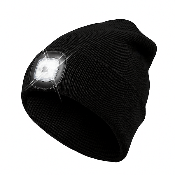 Czapka zimowa męska ocieplana z latarką LED USB Sportowa czarna