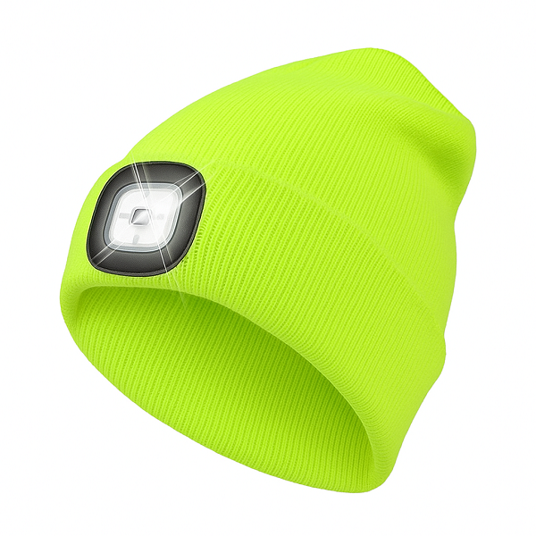 Czapka zimowa męska ocieplana z latarką LED USB Sportowa czarna żółta