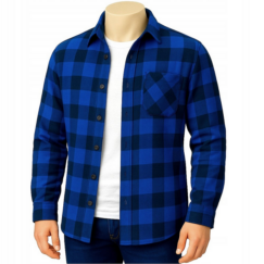 Koszula flanelowa robocza męska ciepła bawełniana 100% bawełna w niebiesko-czarną kratę BHP